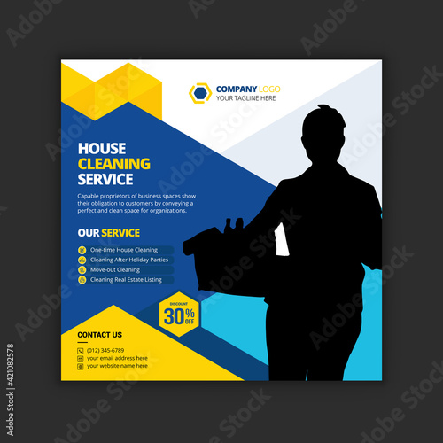 Home cleaning service social media post template and Commercial and residential cleaning service promotion banner 