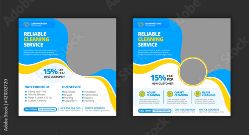 Home cleaning service social media post template and Commercial and residential cleaning service promotion banner