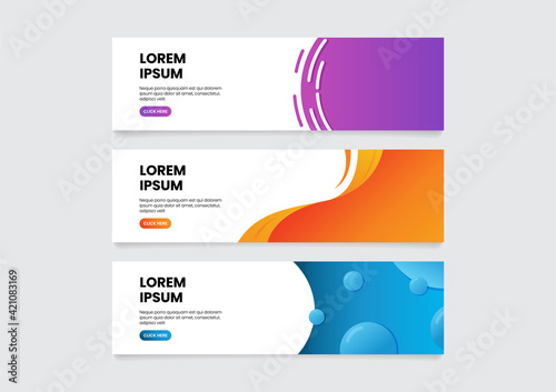 Abstract web banner design templates set, horizontal banner with click here button, vector illustration