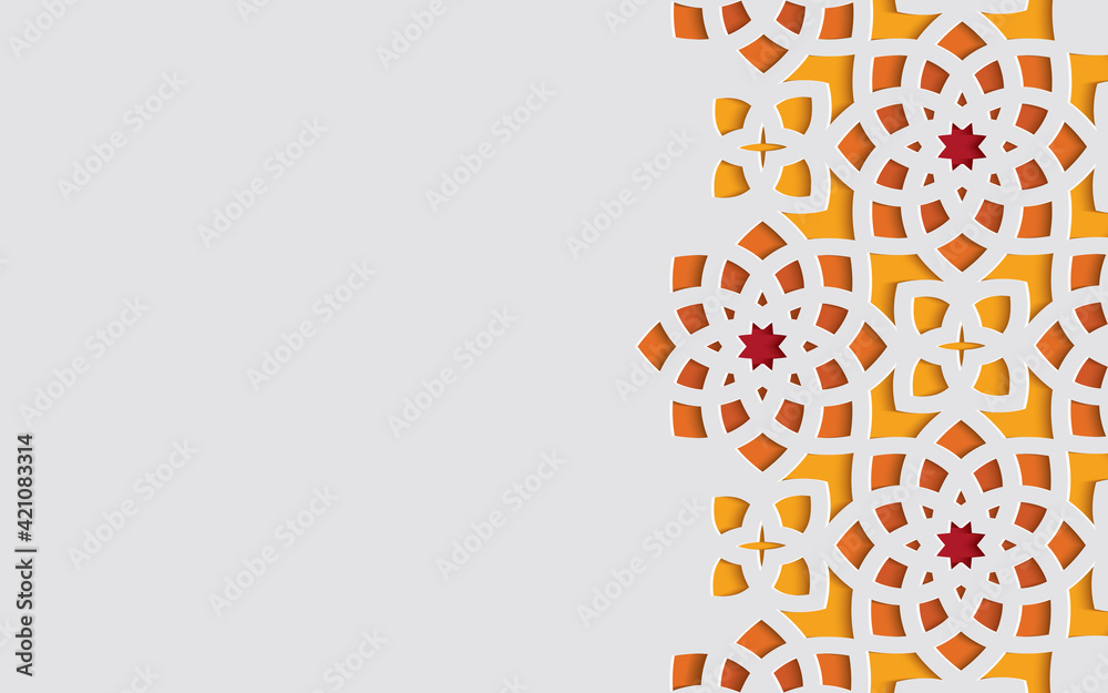 Color ornamental patterned stone relief in arabic architectural style of islamic mosque,greeting card for Ramadan Kareem