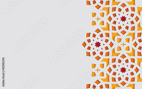 Color ornamental patterned stone relief in arabic architectural style of islamic mosque,greeting card for Ramadan Kareem