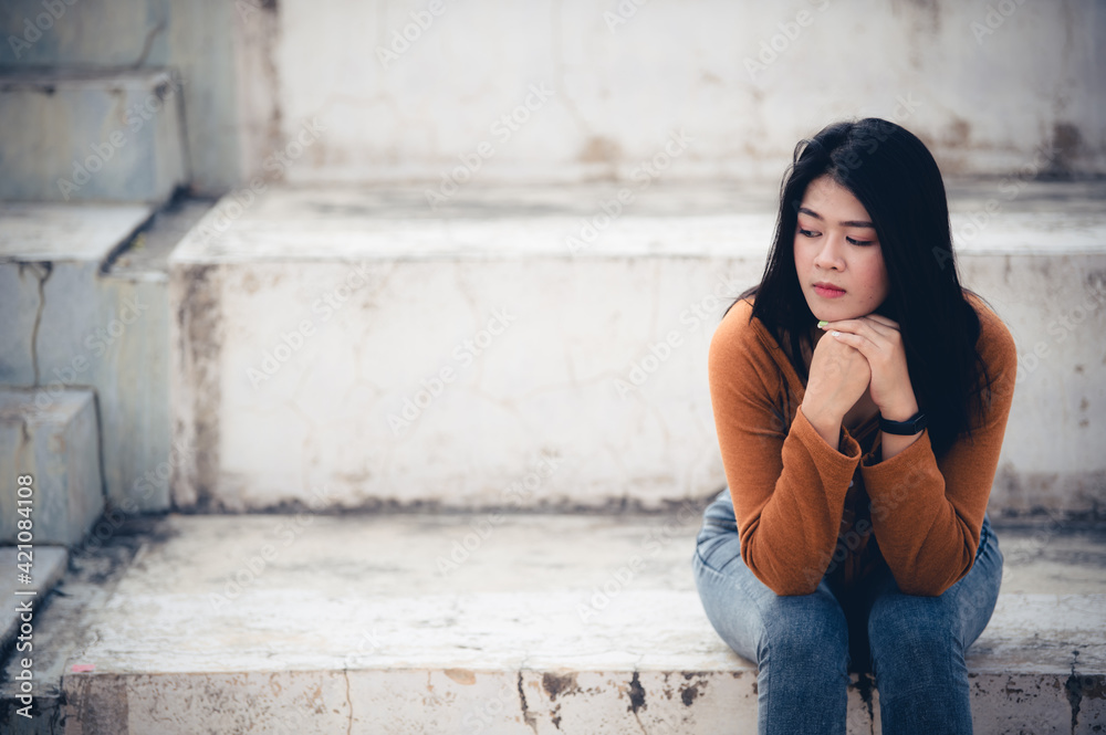 Asian woman sad from love,She worry because stress from boyfriend,Heartbreak woman concept Asian woman sad from love,She worry because stress from boyfriend,Heartbreak woman concept