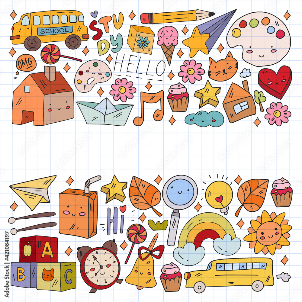 Vector pattern with school icons. Internet education, e-learning. Digital technology. Vector pattern with school icons. Internet education, e-learning. Digital technology.