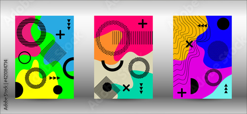 Memphis background set covers. Trendy abstract vector illustration.