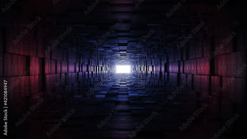 Tunnel with different color spectrum with an end light