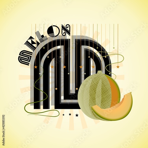 The letter M and Melon on a bright abstract background