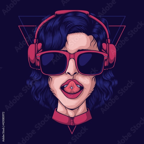 Girl wearing headphone vector illustration