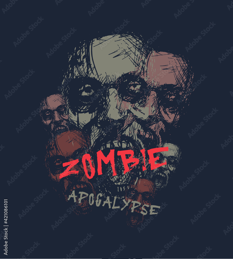 Zombie apocalypse. Zombie head. Hand drawn vector illustration Zombie apocalypse. Zombie head. Hand drawn vector illustration