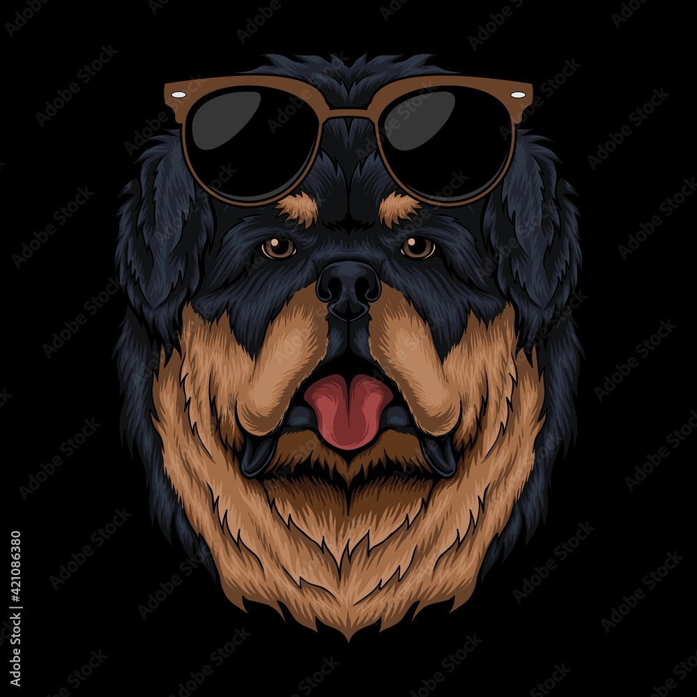 Fototapeta premium Tibetan mastiff eyeglasses retro vector illustration
