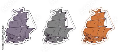 Colorful pirate ships on the sea