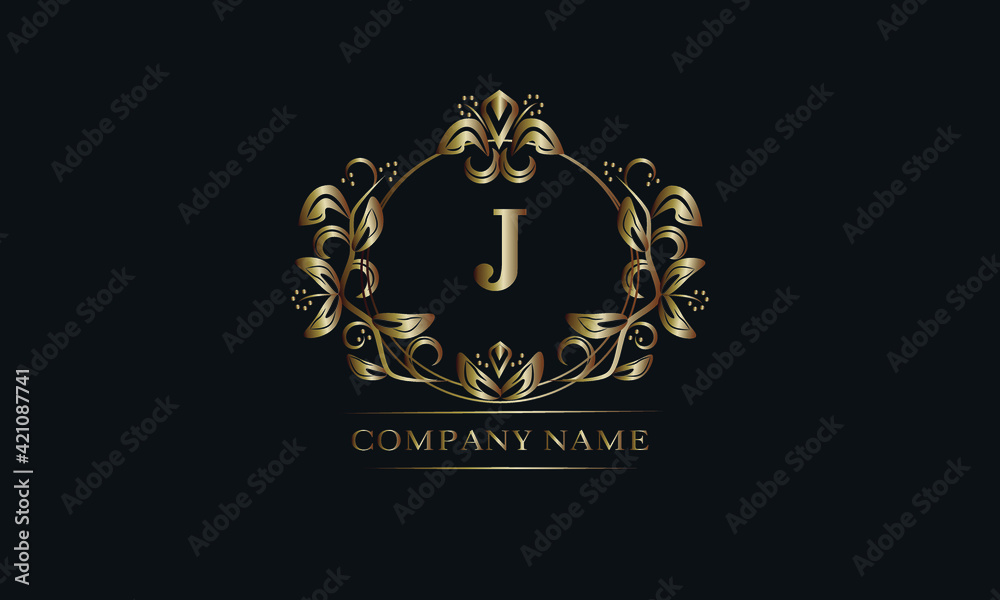 Vintage bronze logo with the letter J. Elegant monogram, business sign, identity for a hotel, restaurant, jewelry.