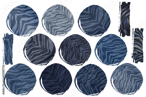 Shapes denim photo texture with tiger skin print. Clip art on white background © Julia