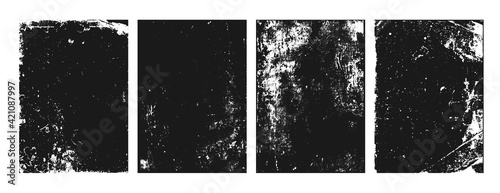 Grunge texture noise, abstract black effect set, vector illustration. Dark dirty overlay design, ink paint background.