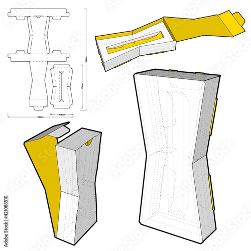 Triangular Self Assembly Packaging and Die-cut Pattern. Ease of assembly, no need for glue. The .eps file is full scale and fully functional. Prepared for real cardboard production.