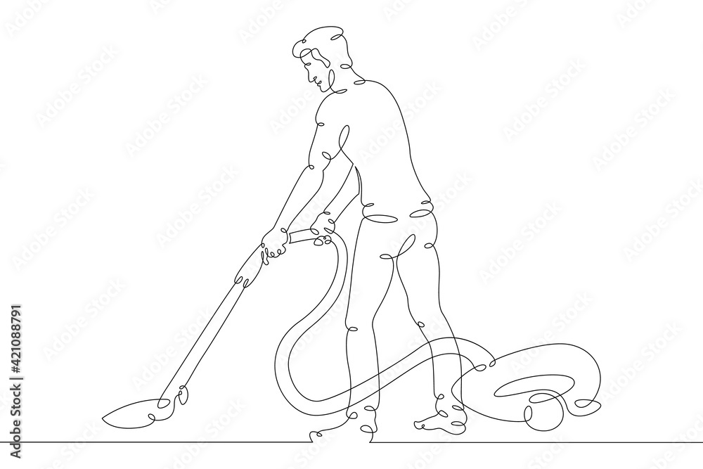 Man is cleaning the house. Cleaning and cleanliness, vacuum cleaner.