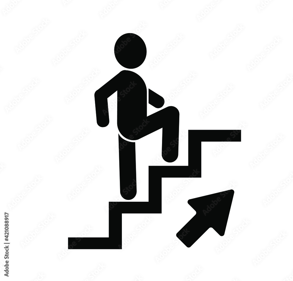 Man climbing stairs icon on white background