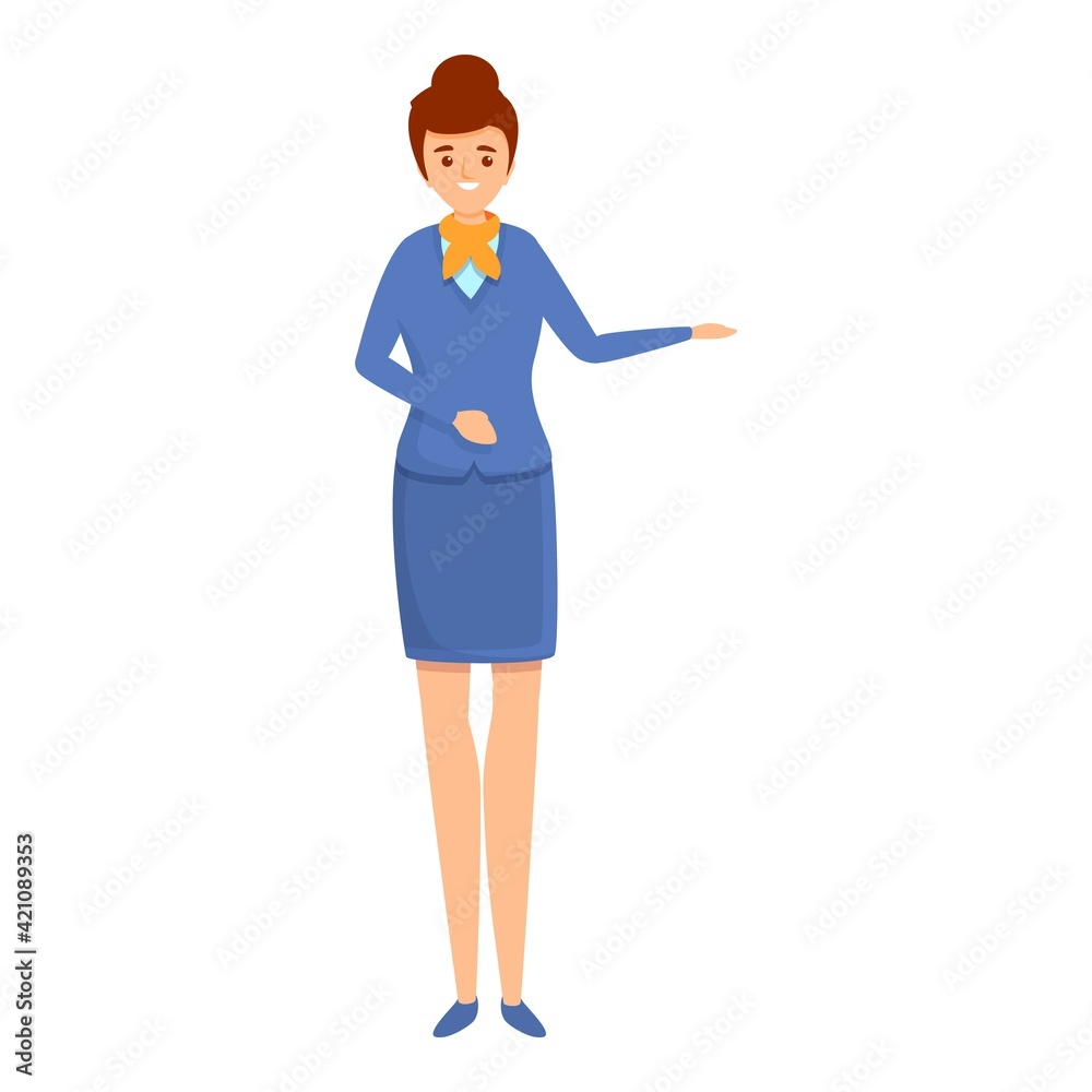 Smiling stewardess icon. Cartoon of Smiling stewardess vector icon for web design isolated on white background Smiling stewardess icon. Cartoon of Smiling stewardess vector icon for web design isolated on white background