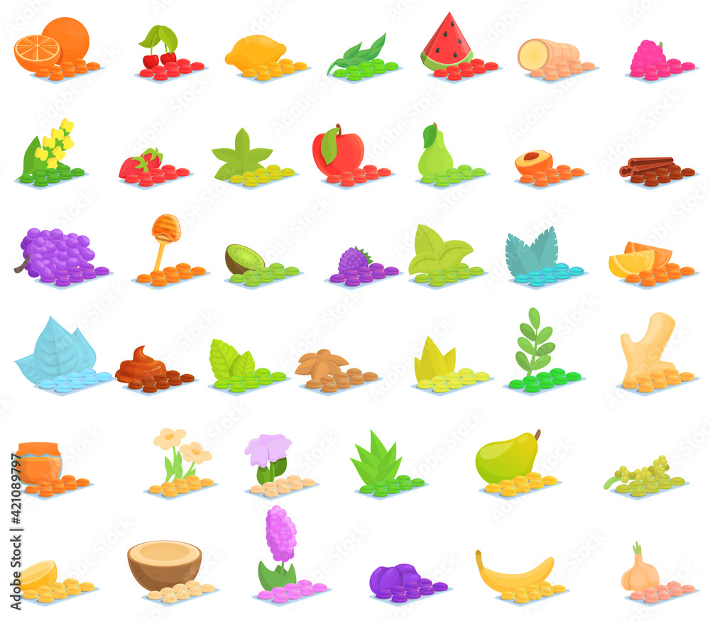 Cough drops icons set. Cartoon set of cough drops vector icons for web design Cough drops icons set. Cartoon set of cough drops vector icons for web design