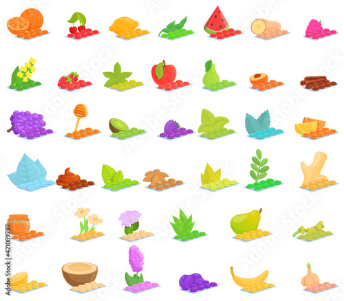 Cough drops icons set. Cartoon set of cough drops vector icons for web design