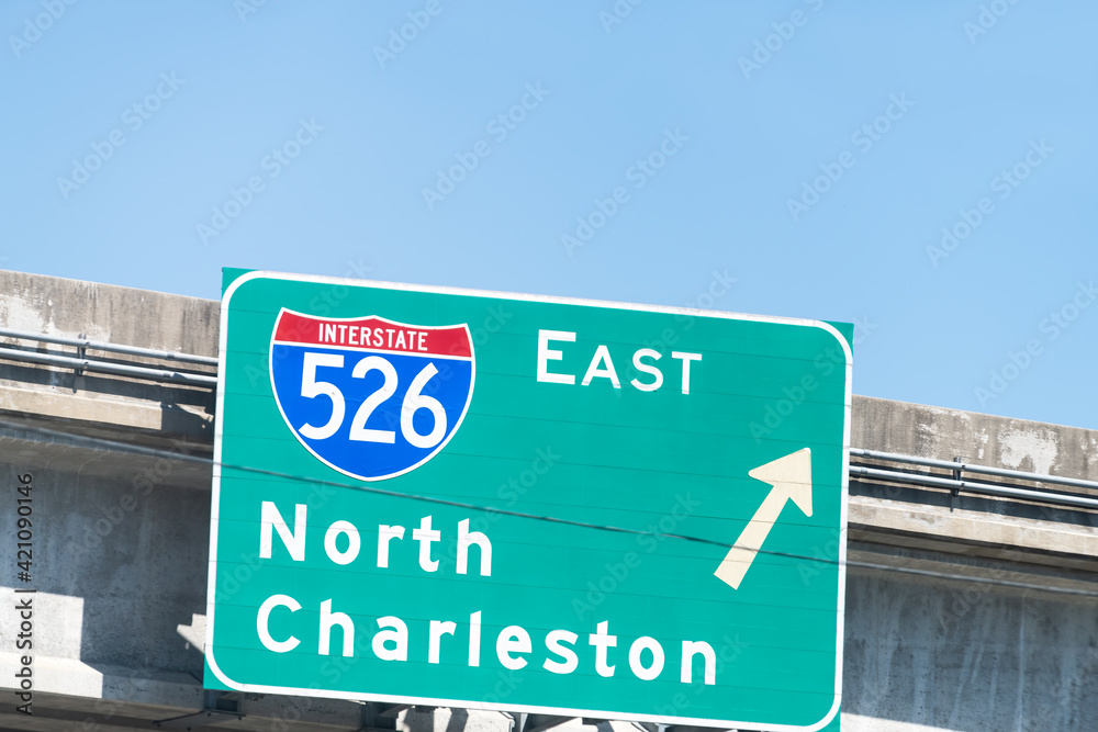 Direction road traffic sign for interstate highway 526 East to North