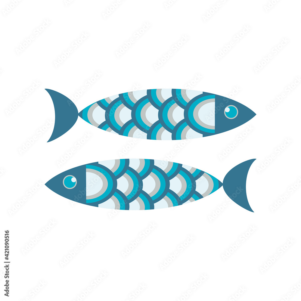 Cute blue fish with unusual scales isolated on white background. Template for applications, fabrics, compositions, postcards. Cute blue fish with unusual scales isolated on white background. Template for applications, fabrics, compositions, postcards.