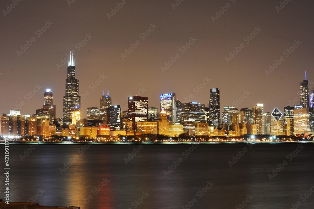 city skyline at night