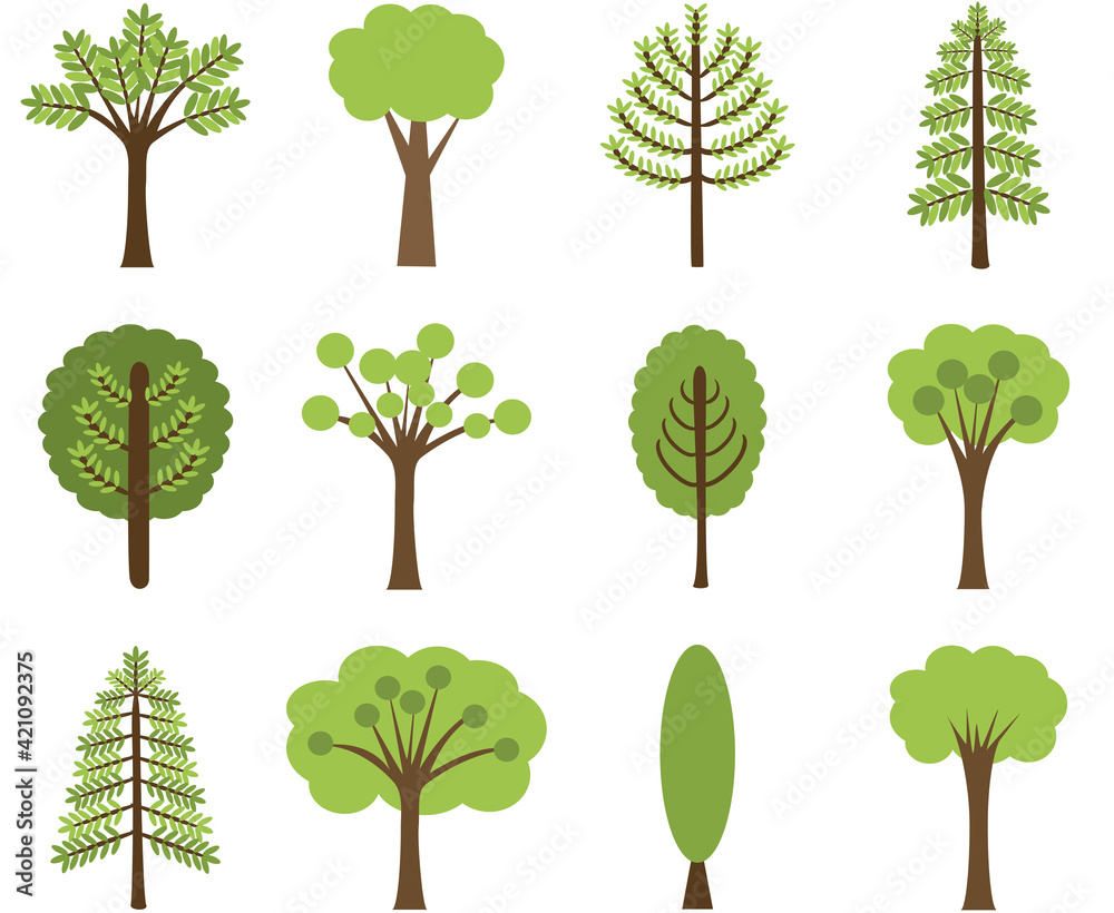 Fototapeta premium Set of green tree vector illustration