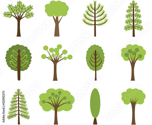 Set of green tree vector illustration