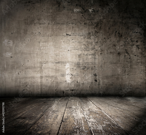 Empty Old Wall Texture with wooden floor  Grungy wooden floor and old wall texture grunge background  Abstract Web Banner. Copy Space.