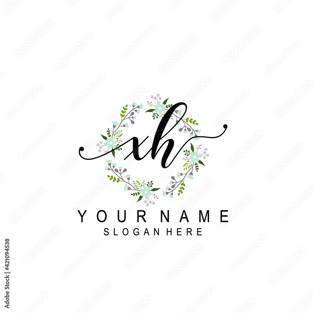 XH beautiful Initial handwriting logo template XH beautiful Initial handwriting logo template
