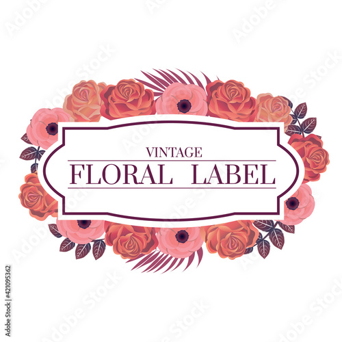 vintage pink rosr florals labels frame