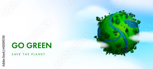 Ecology theme Happy Earth Day banner template. Go green background. Earth globe with splashes in watercolor style art. Vector illustration