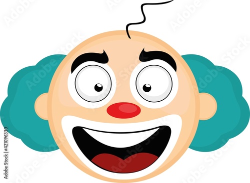 Vector illustration of a cartoon clown's head with a happy expression