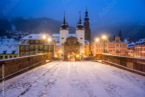 Heidelberg Old Bridge in winter, Baden-Wuerttemberg, Germany