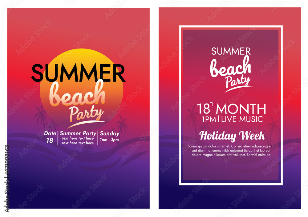 summer beach sunset paradise poster and elements