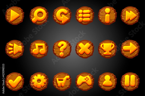 Wooden round buttons for the game GUI.
