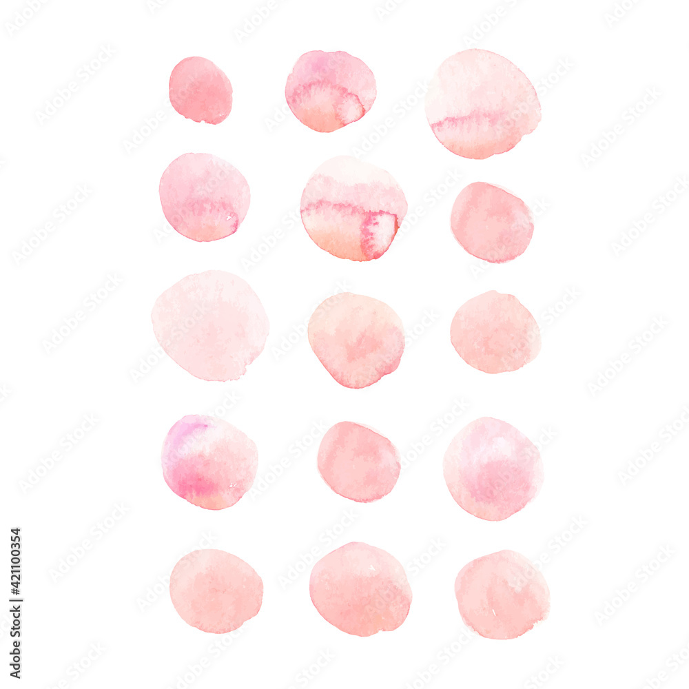 Hand drawn abstract watercolor background with light pink powder circles