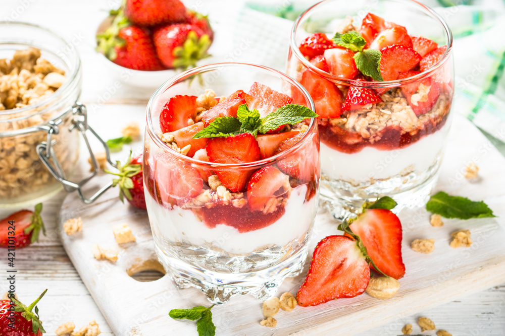Greek yogurt parfait with strawberry. Greek yogurt parfait with strawberry.