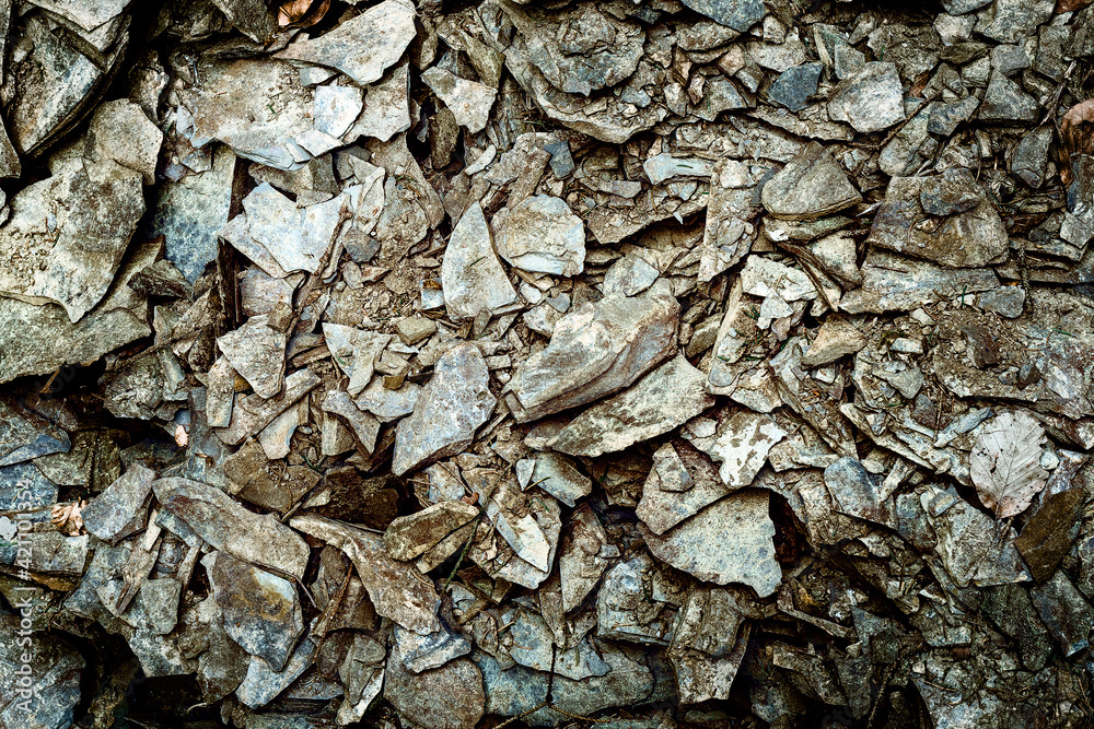 Crushed shale rock. View from above.