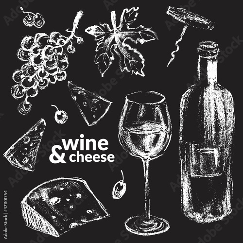 Hand drawn chalk wine list for wine set