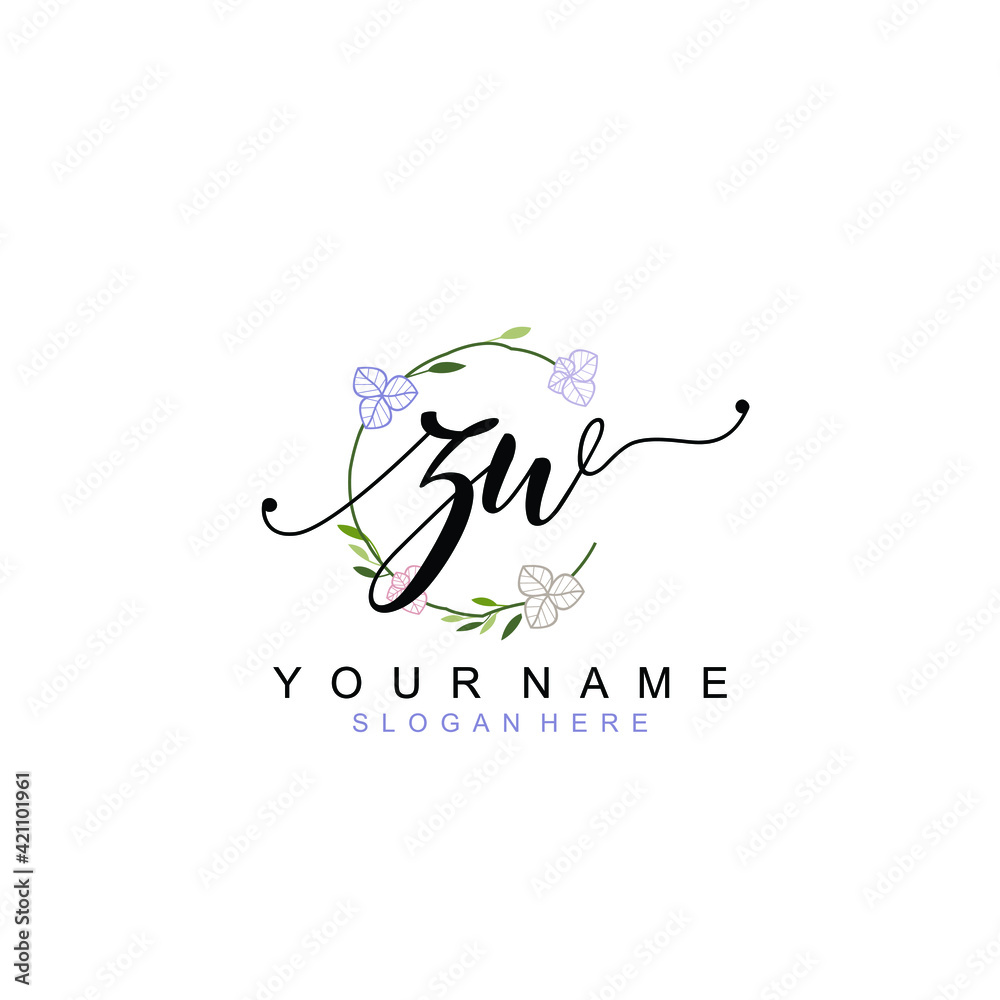 ZW beautiful Initial handwriting logo template