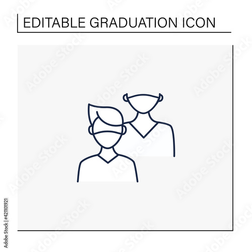 Junior line icon. Younger student. Freshman, first-year student. Protection from other people. Training. Professional development. Graduation concept.Isolated vector illustration.Editable stroke