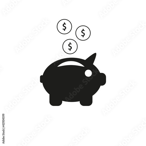 Piggy bank icon with coins. Piggy bank in the form of a pig. Vector illustration