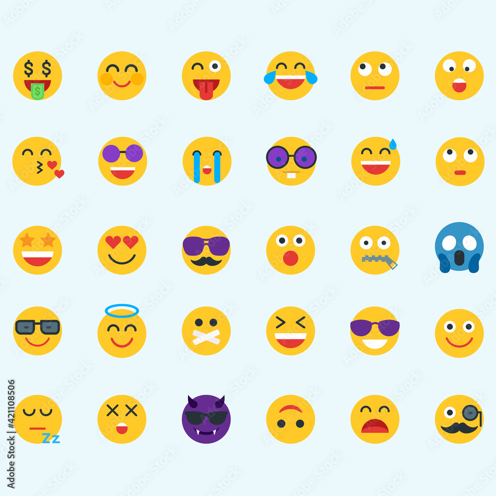 Emoji set, Emoticon symbols digital chat objects vector icons for apps Emoji set, Emoticon symbols digital chat objects vector icons for apps