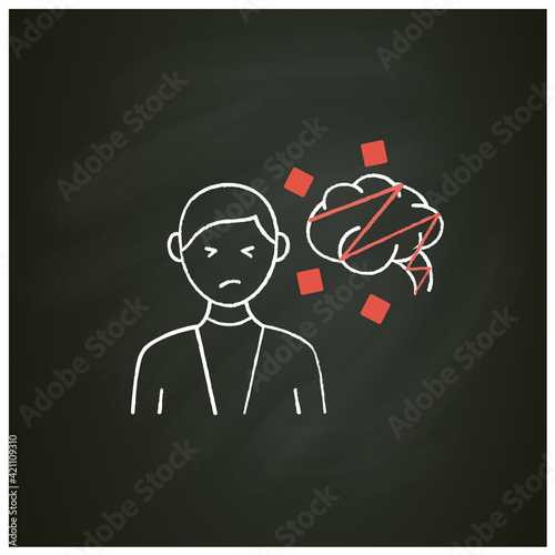 Cognitive dissonance chalk icon.Mental conflict between knowledge, ideas, mind. Divergence of thought and action. Information overload concept.solated vector illustration on chalkboard