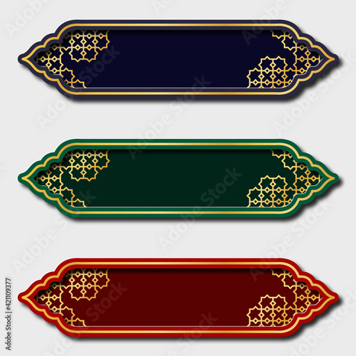 Luxury banner with a combination glowing golden line with 3D style. Ramadan kareem Greeting card Invitation for muslim community. Vector illustration