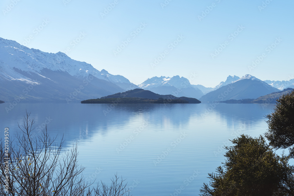 Beautiful Landscape of Mountain Ranges and Lake Wakatipu Queenstown, New Zealand; South Island
