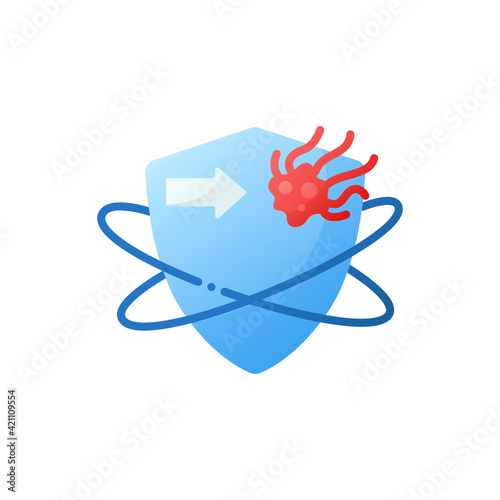 Cancer cells fight flat icon. Anticancer treatment. Immunity strengthening concept. Immunology. Body defence system. Health care, disease prevention. 3d vector illustration