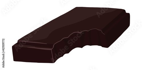 Colored single element of bitten chocolate bar. Hand drawn vector stock illustration. Realistic style clipart isolated on white. Volumetric drawing for candy shop, decor of menu, design, sticker, wrap