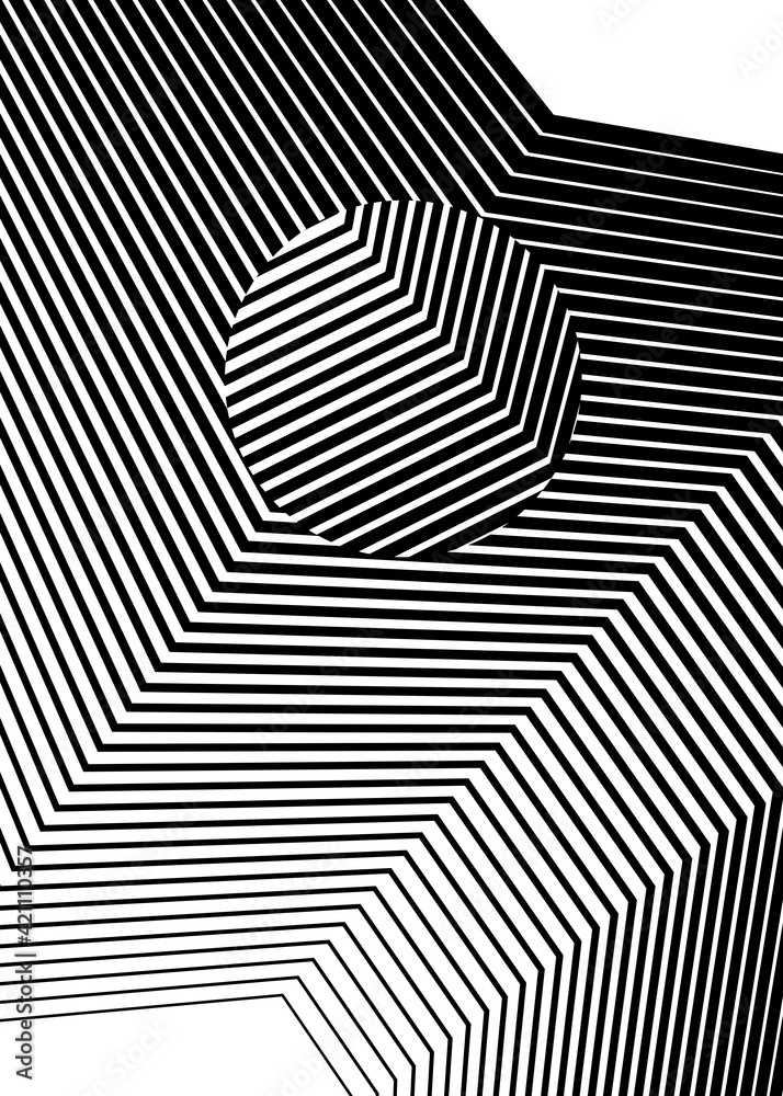Design elements. Curved sharp corners many streak. Abstract vertical broken stripes on white background isolated. Creative band art. Vector illustration EPS 10. Black lines created using Blend Tool